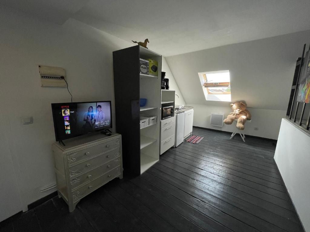 La chambre mansardée avec télévision et kitchenette
