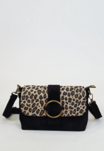 Sac bandoulière cuir léopard — coloris Noir