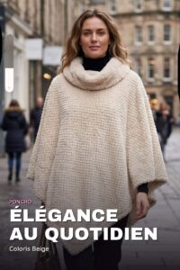 Poncho Chenille Col Fourrure — Beige