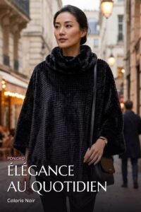 Poncho Chenille Col Fourrure — Noir