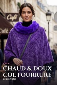 Poncho Chenille Col Fourrure — Violet
