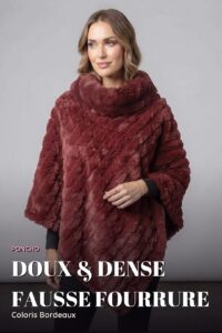 Poncho Fausse Fourrure Côtelée — Bordeaux