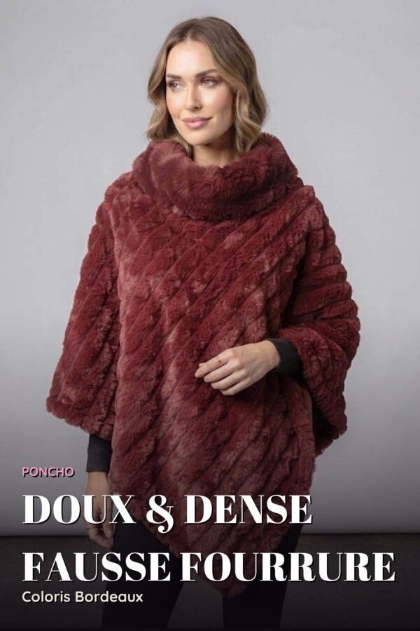 Poncho Fausse Fourrure Côtelée — Bordeaux