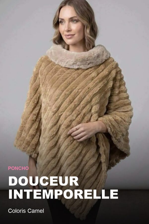 Poncho Fausse Fourrure Côtelée — Camel