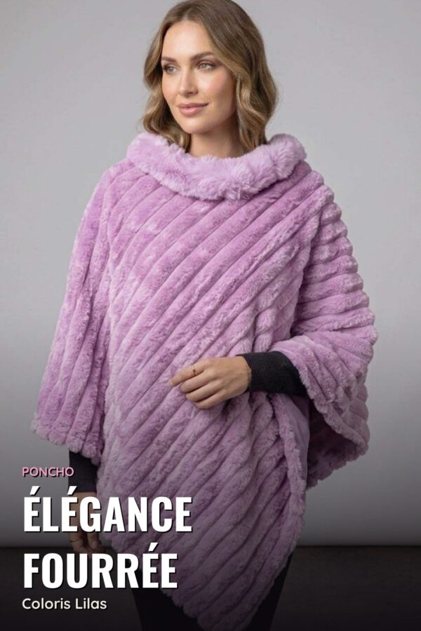 Poncho Fausse Fourrure Côtelée — Lilas
