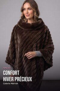 Poncho Fausse Fourrure Côtelée — Marron