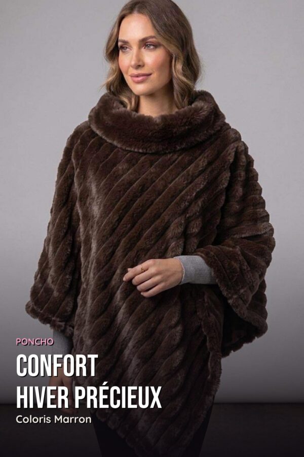 Poncho Fausse Fourrure Côtelée — Marron