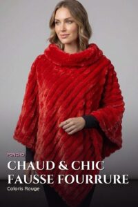 Poncho Fausse Fourrure Côtelée — Rouge