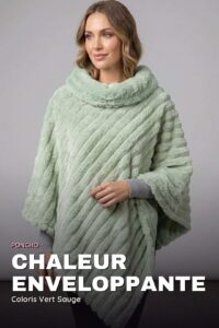 Poncho Fausse Fourrure Côtelée — Vert Sauge