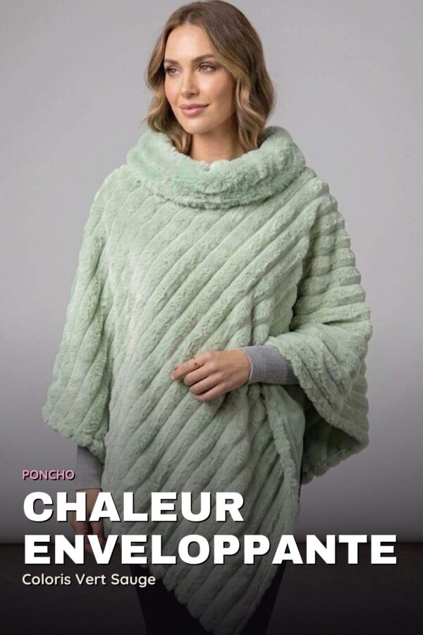 Poncho Fausse Fourrure Côtelée — Vert Sauge