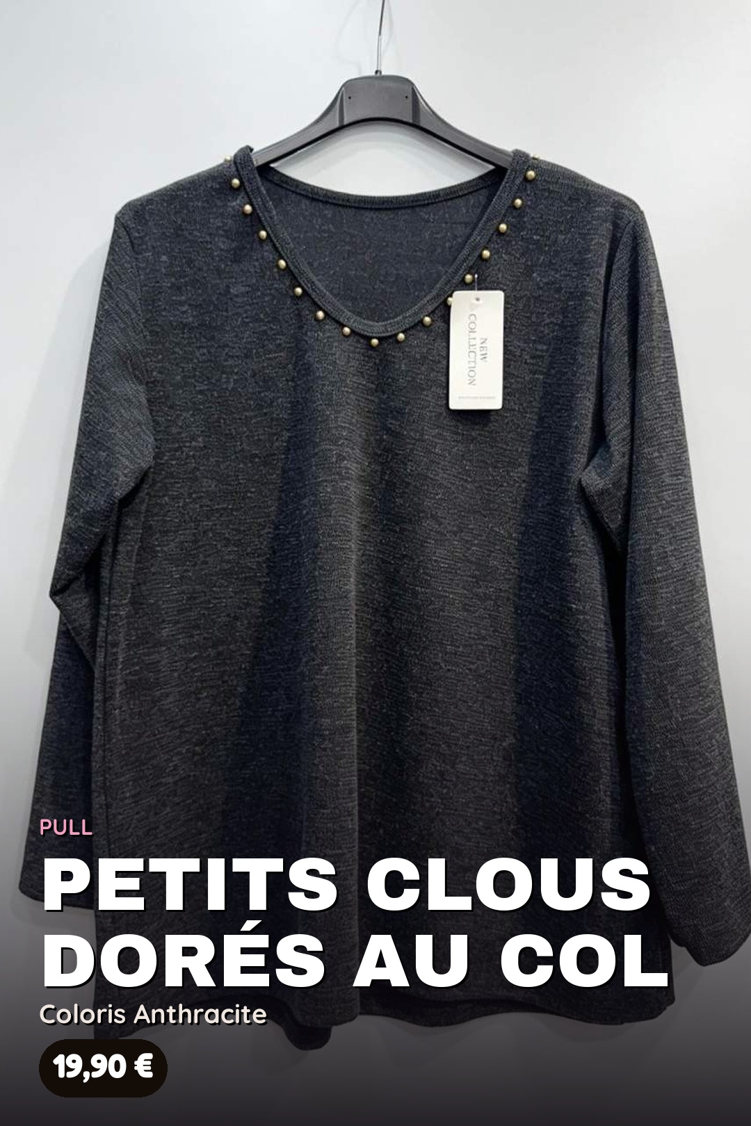 Pull Maille Souple à Col Clouté Doré – Image 5