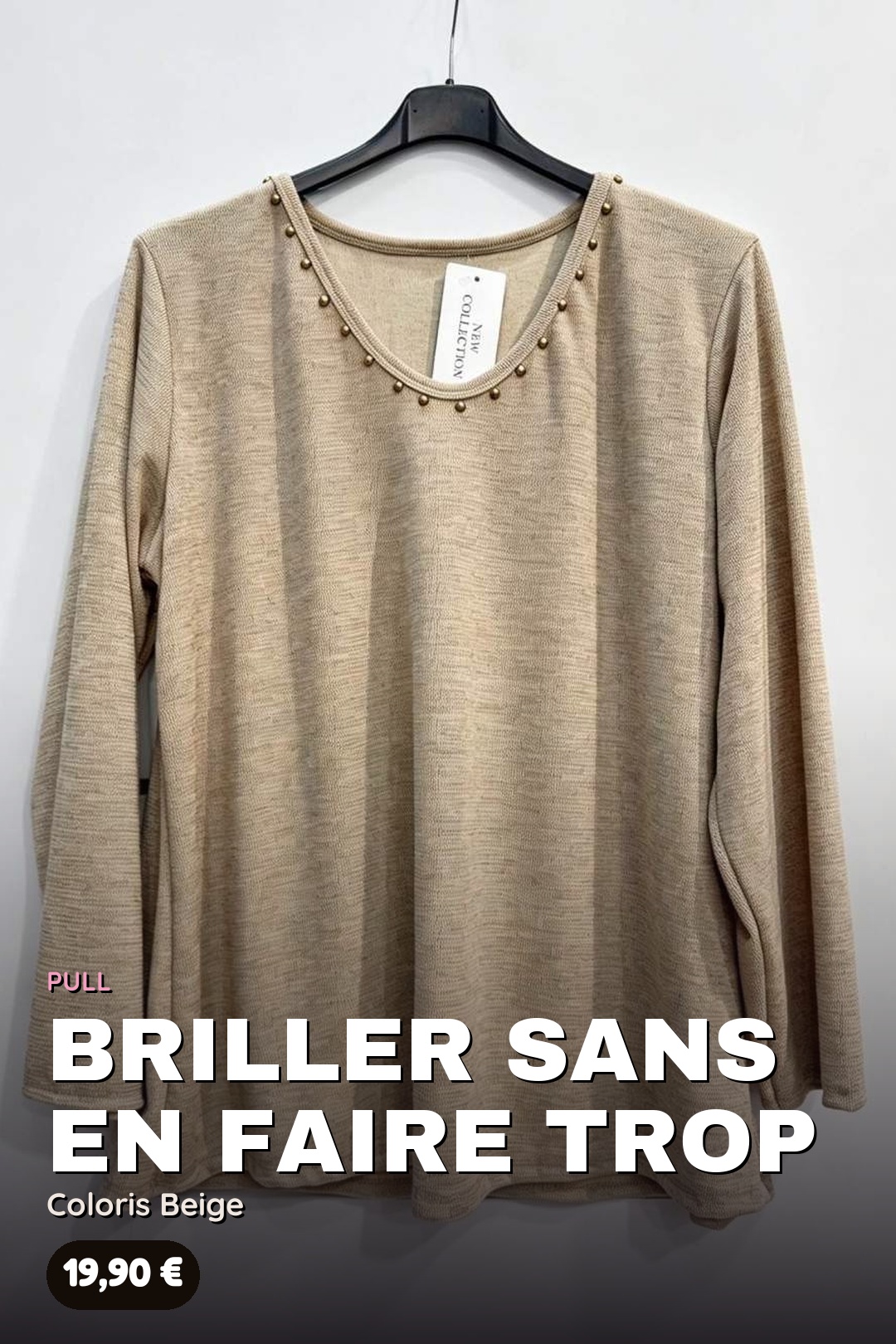 Pull Maille Souple à Col Clouté Doré – Image 6