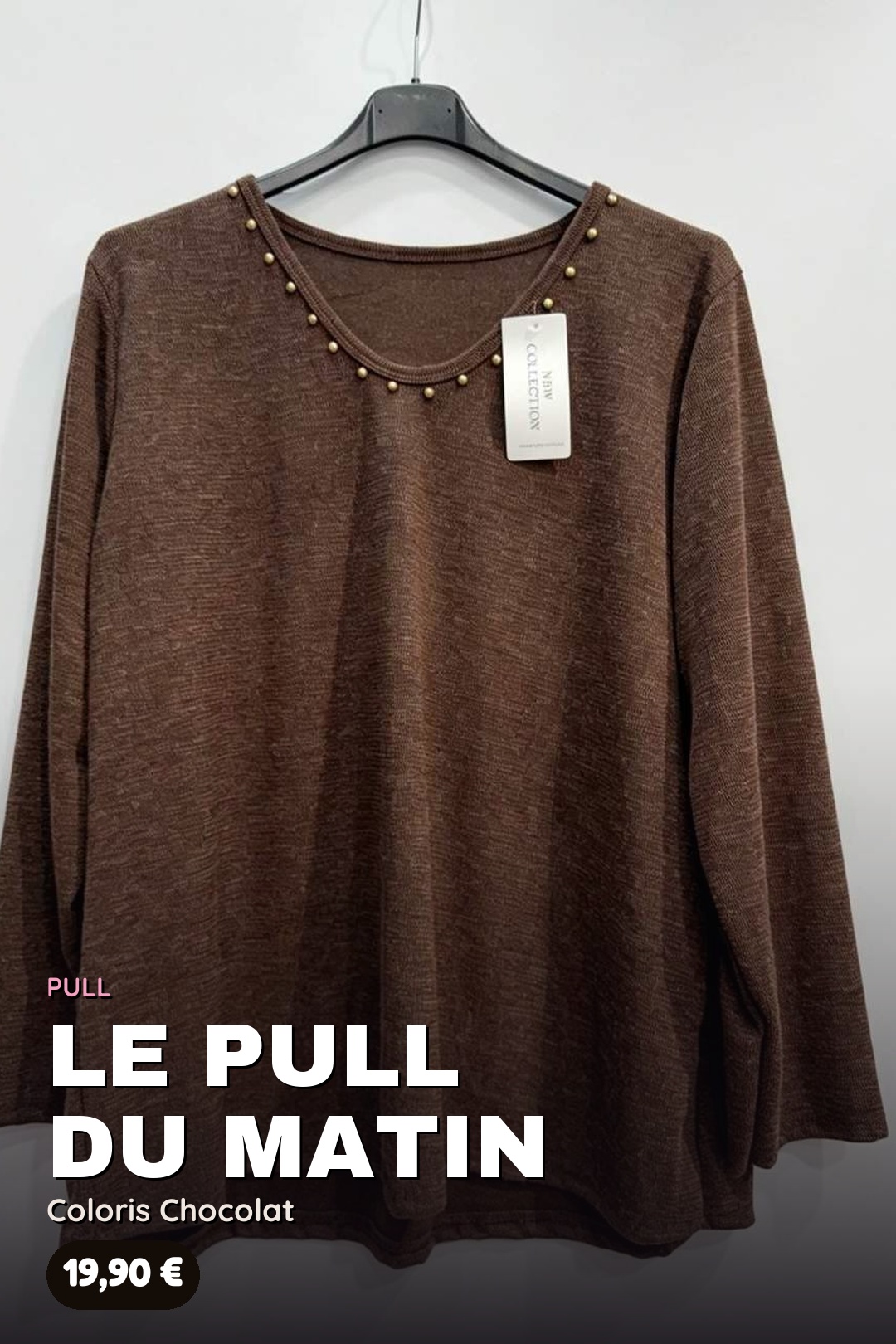 Pull Maille Souple à Col Clouté Doré – Image 7