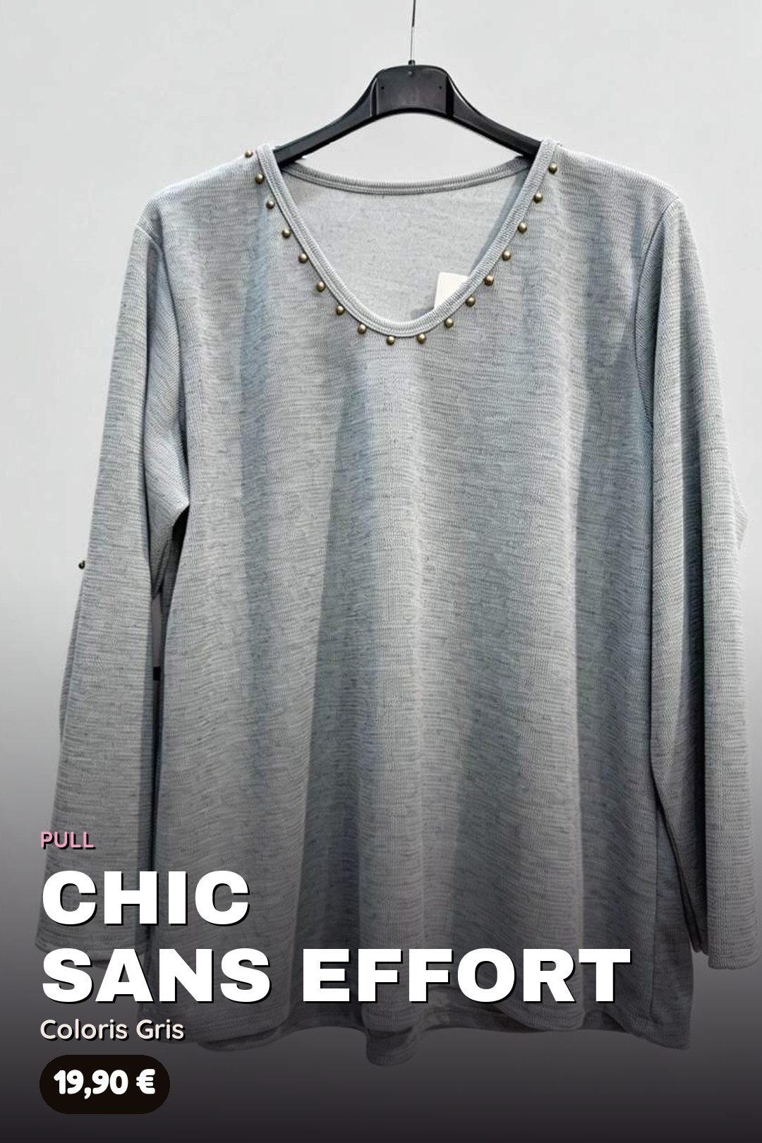 Pull Maille Souple à Col Clouté Doré – Image 4
