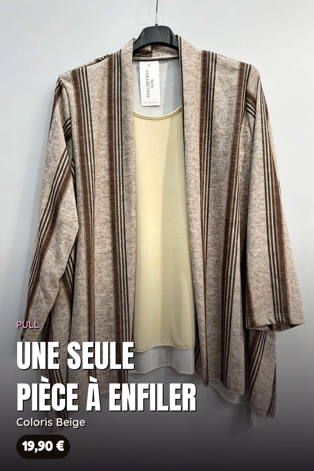 Pull Trompe-l'Œil 2 en 1 Gilet Rayé – Image 4