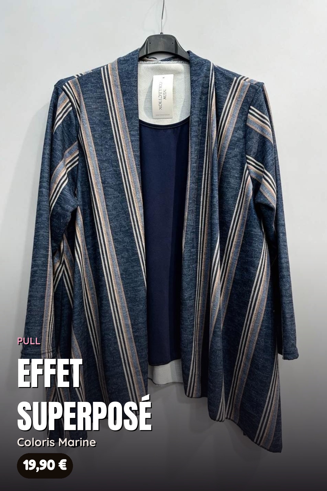 Pull Trompe-l'Œil 2 en 1 Gilet Rayé – Image 3