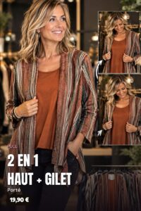 Pull Trompe-l'Œil 2 en 1 Gilet Rayé