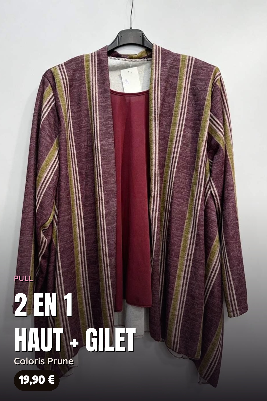 Pull Trompe-l'Œil 2 en 1 Gilet Rayé – Image 8